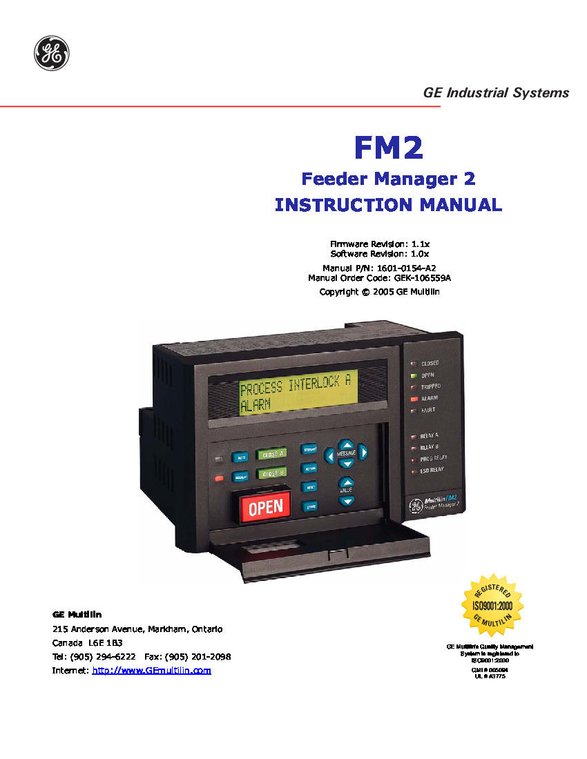 First Page Image of FM2-722-C GE Multilin FM2 1601-0154-A2 User Manual.pdf